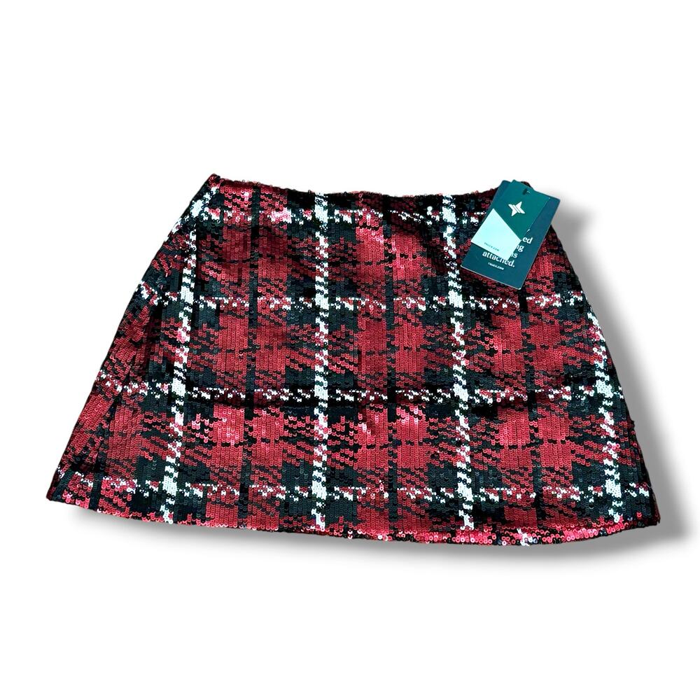 NWT Tuckernuck Meg Red Sequin Plaid Mini Skirt $188